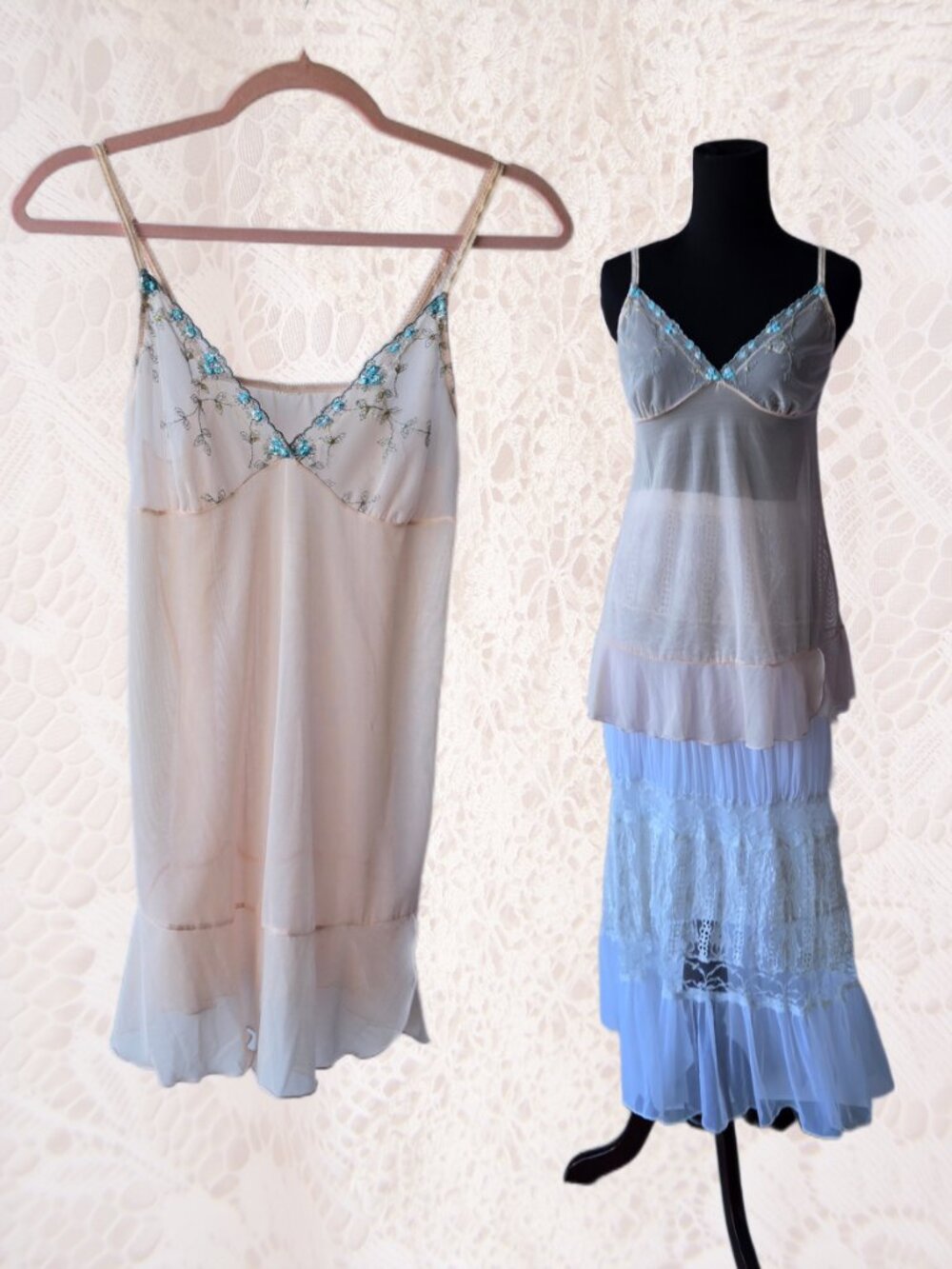 Vintage Mesh Sheer Embroidered Rosette Cami Balletcore Romantic Cottage Small